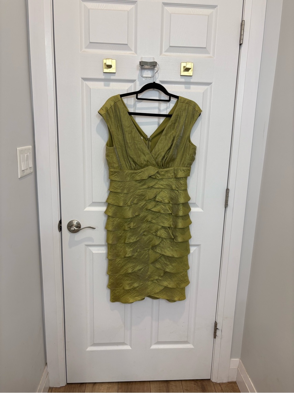 London Times Women’s Olive Green Ruffle Sheath Dress #1561